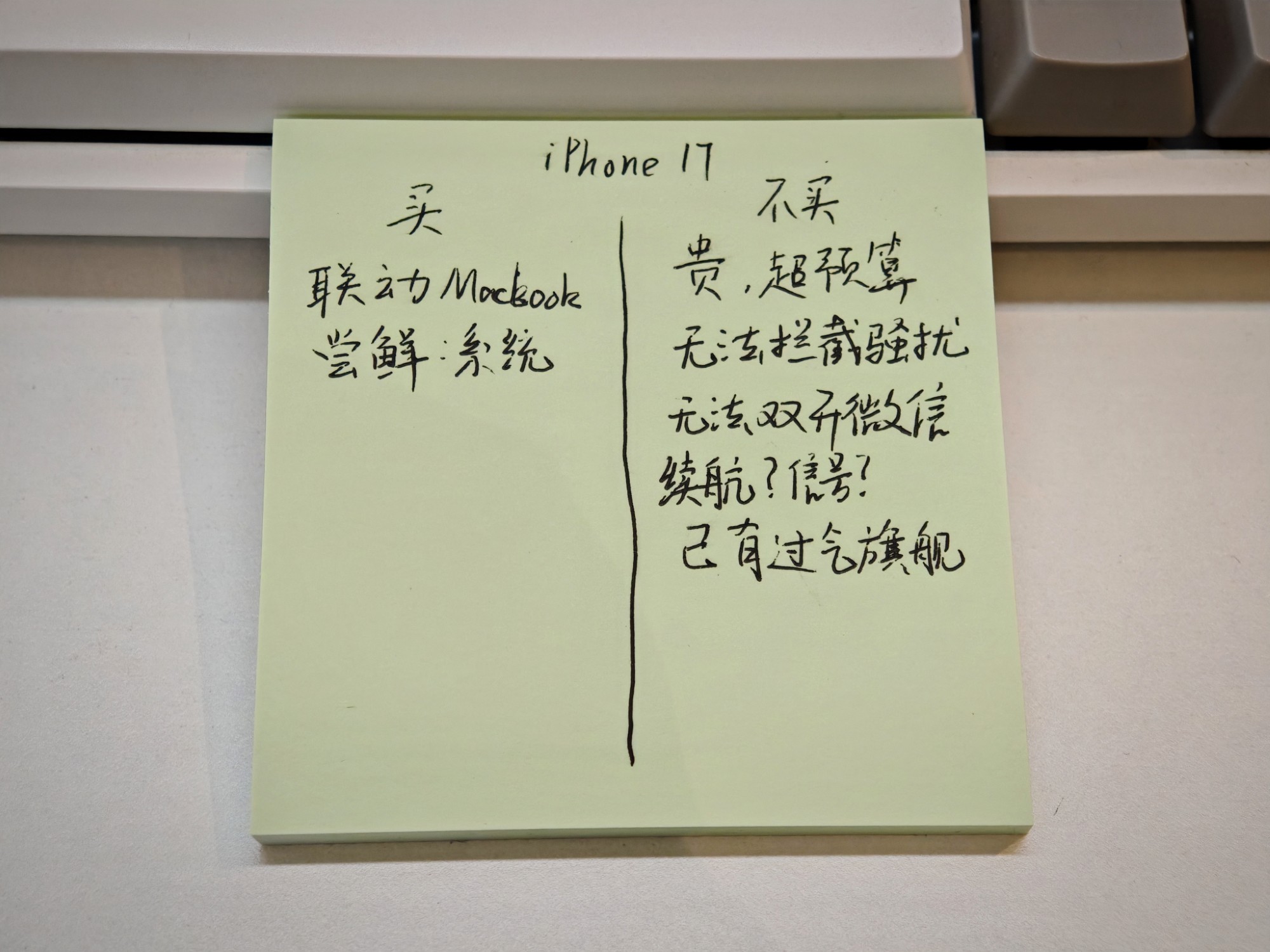 买不买iPhone的便利贴